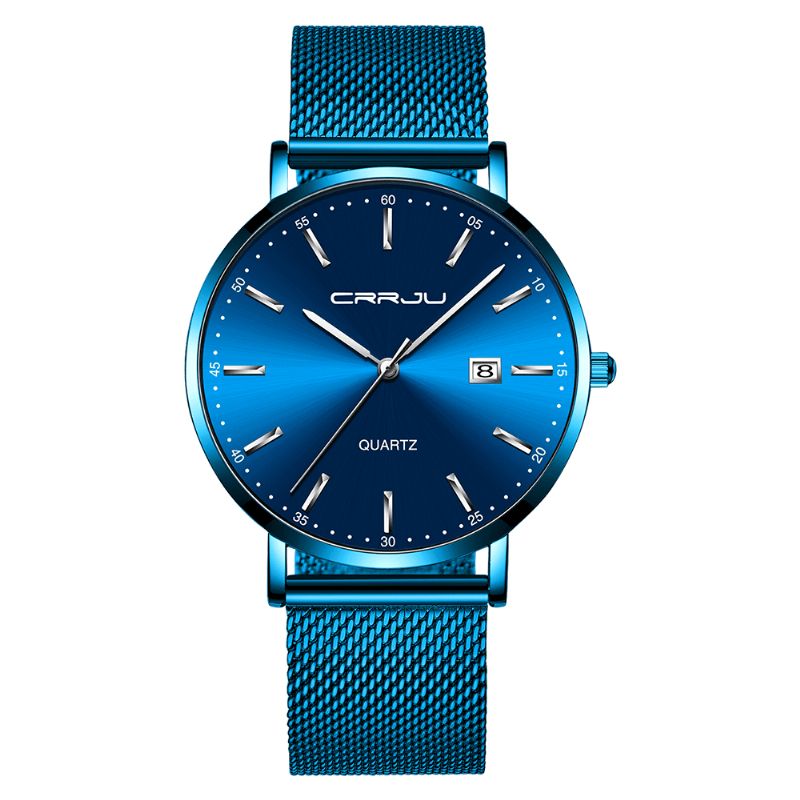 Crrju 2161 Business Style Date Display Luxury Blue Dial Full Steel Strap Męskie Quartz Watch