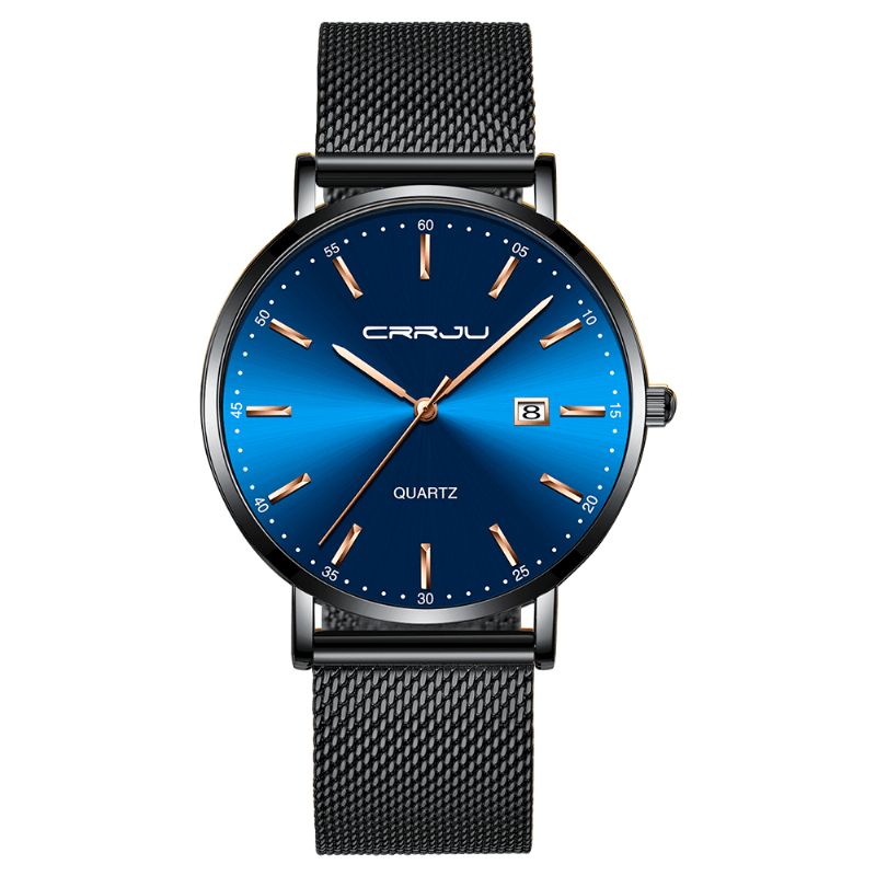 Crrju 2161 Business Style Date Display Luxury Blue Dial Full Steel Strap Męskie Quartz Watch