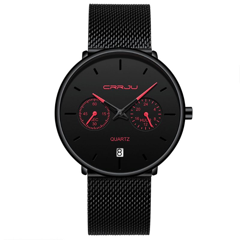 Crrju 2162 Moda Business Style 24-Godzinny Kalendarz Alloy Case Męskie Simple Dial Quartz Watch