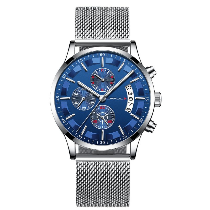 Crrju 2261 Mesh Steel Strap Męskie Moda Dial Prosty Styl Luminous Display Zegarek Kwarcowy