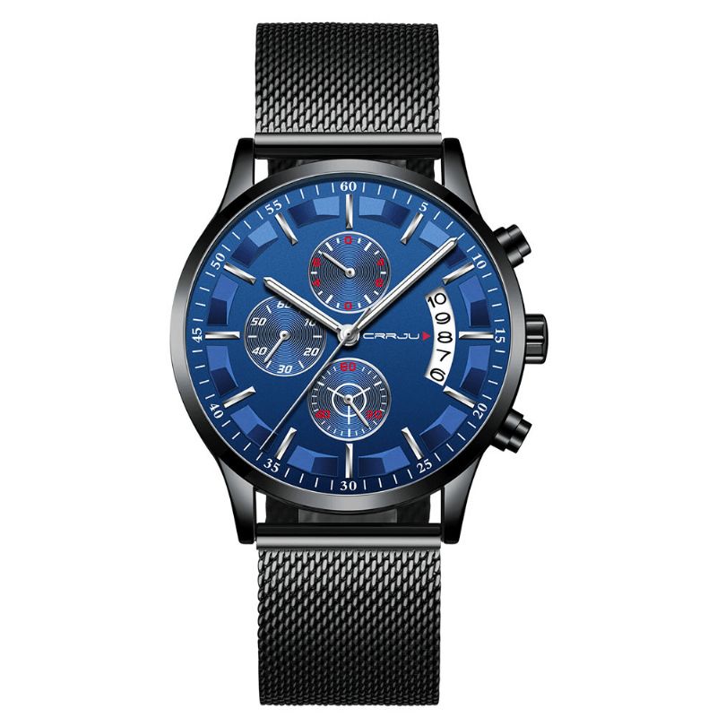 Crrju 2261 Mesh Steel Strap Męskie Moda Dial Prosty Styl Luminous Display Zegarek Kwarcowy