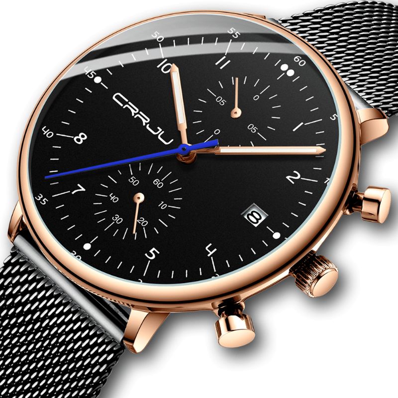 Crrju 2278 Chronograph Luminous Display Kalendarz Moda Stalowy Pasek Męski Zegarek Kwarcowy