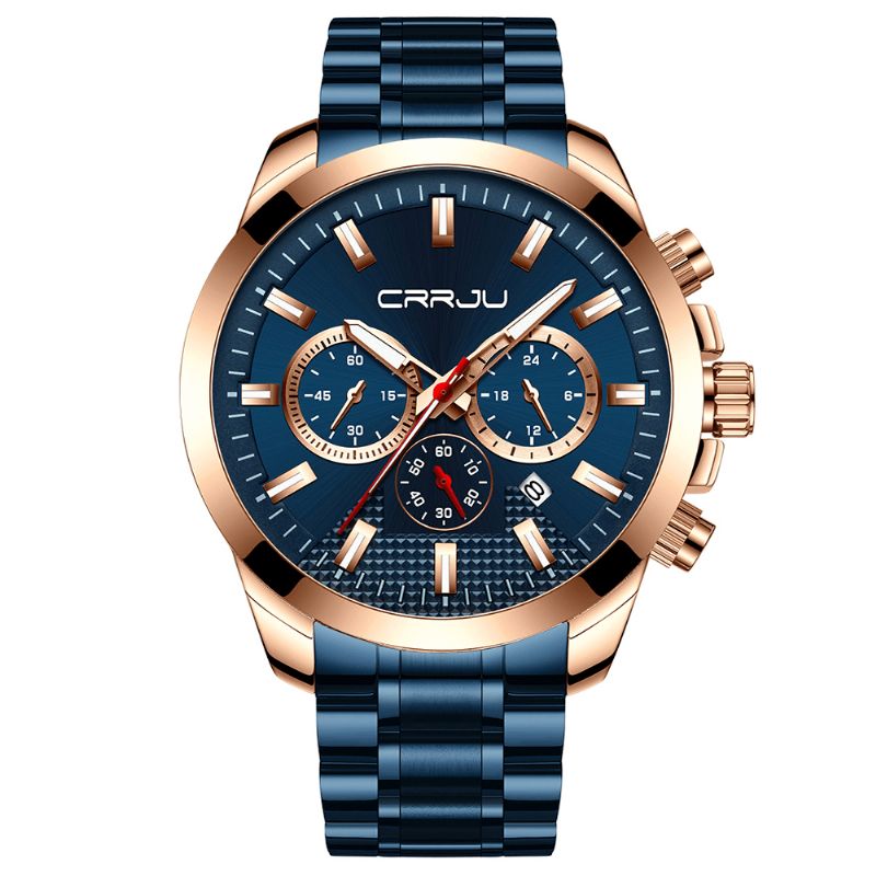 Crrju 2286 Moda Alloy Case Full Steel Luminous Display Business Style Męskie Quartz Watch