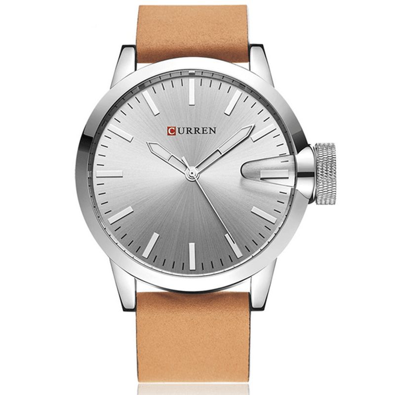 Curren 8208 Moda Big Dial Męskie Zegarek Ze Stopu Skórzana Spiralna Korona Codzienne Quartz Watch