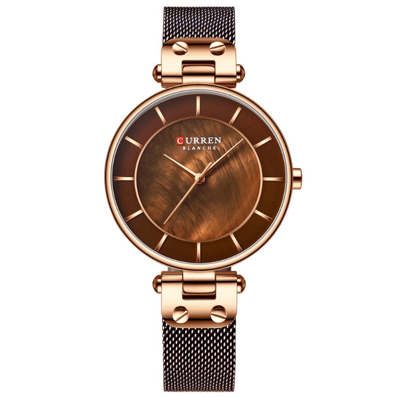 Curren 9056 Ultra Cienki Damski Zegarek Na Rękę W Stylu Codzienne Mesh Steel Band Quartz Watch