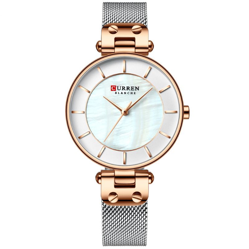 Curren 9056 Ultra Cienki Damski Zegarek Na Rękę W Stylu Codzienne Mesh Steel Band Quartz Watch