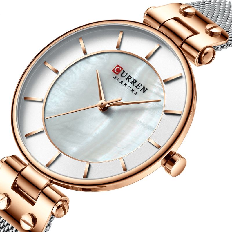 Curren 9056 Ultra Cienki Damski Zegarek Na Rękę W Stylu Codzienne Mesh Steel Band Quartz Watch