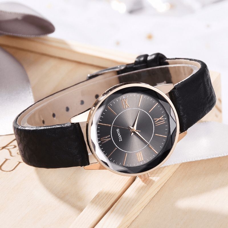 Deffrun Gold Case Zegarek Damski W Stylu Retro Z Cyfrą Rzymską Pu Leather Band Zegarek Kwarcowy