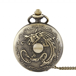 Deffrun Retro Bronze Classic Dragon Pattern Chain Kwarcowy Zegarek Kieszonkowy