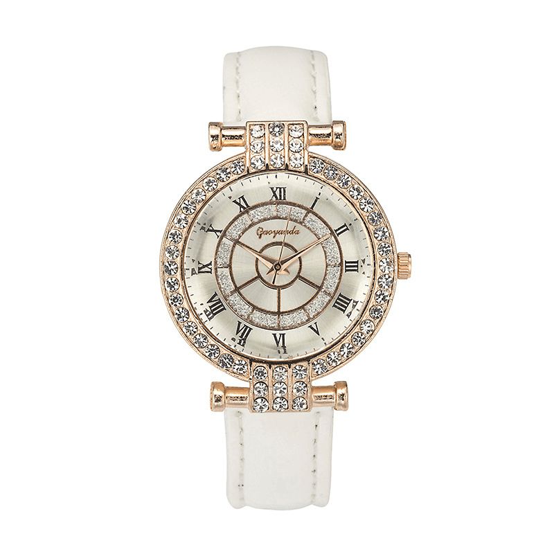 Deffrun Skórzany Pasek Damski Zegarek Na Rękę Codzienne Style Crystal Quartz Watch