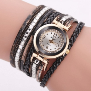 Duoya Damskie Leather Band Winding Analog Laides Dress Bransoletka Zegarek Kwarcowy