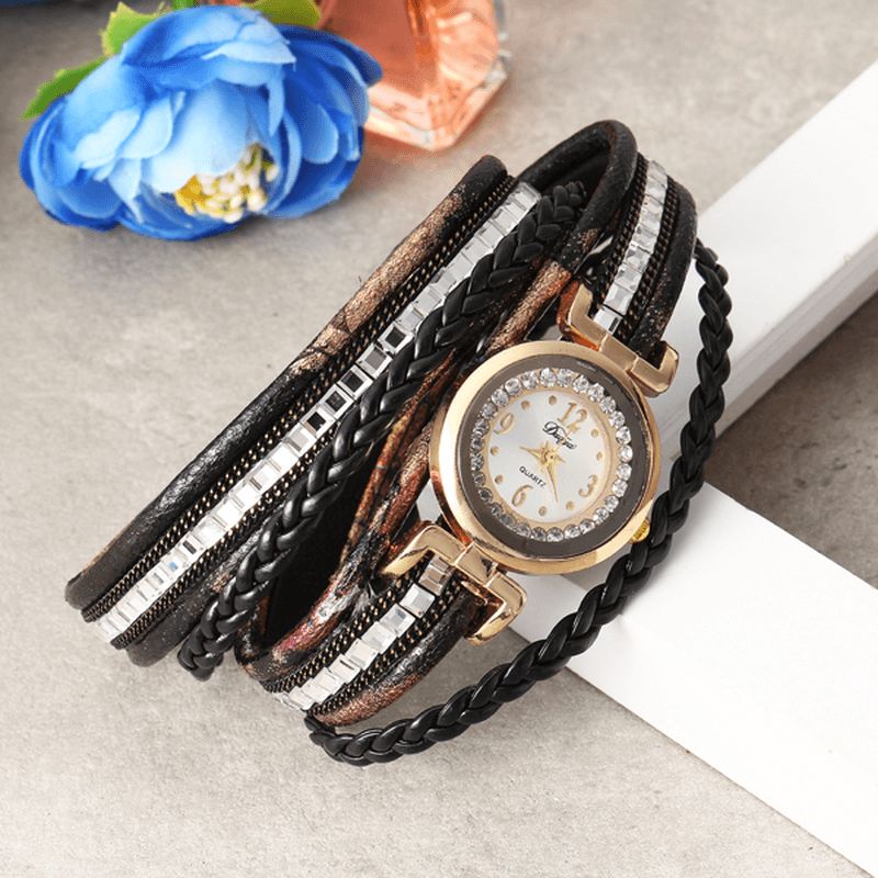 Duoya Damskie Leather Band Winding Analog Laides Dress Bransoletka Zegarek Kwarcowy