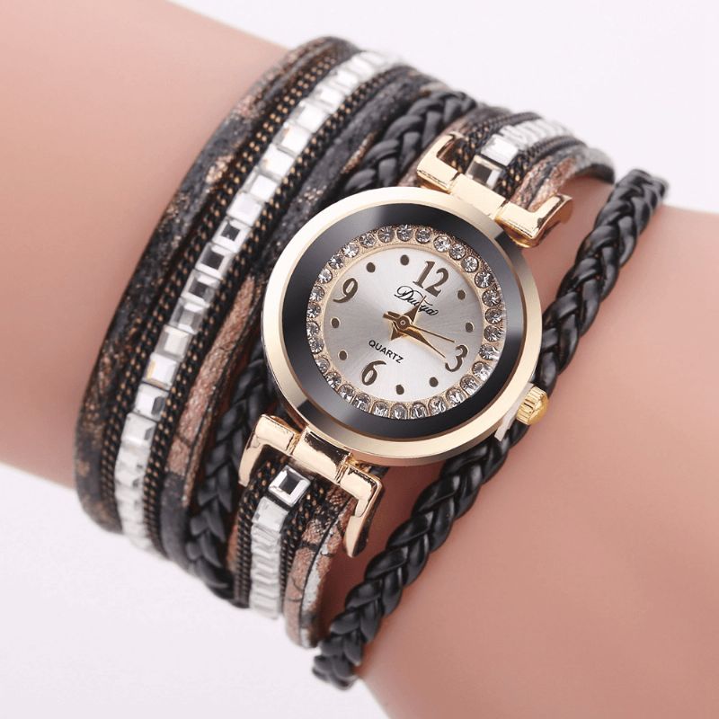 Duoya Damskie Leather Band Winding Analog Laides Dress Bransoletka Zegarek Kwarcowy