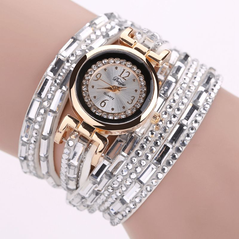 Duoya Dy004 Crystal Codzienne Style Ladies Zegarek Bransoleta Złota Koperta Zegarki Z Mechanizmem Kwarcowym