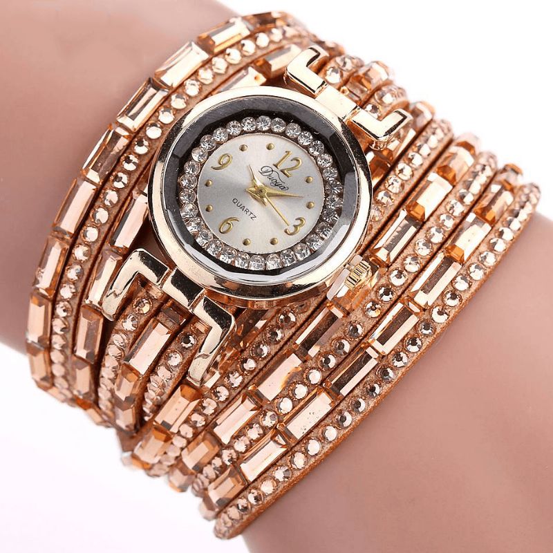 Duoya Dy004 Crystal Codzienne Style Ladies Zegarek Bransoleta Złota Koperta Zegarki Z Mechanizmem Kwarcowym