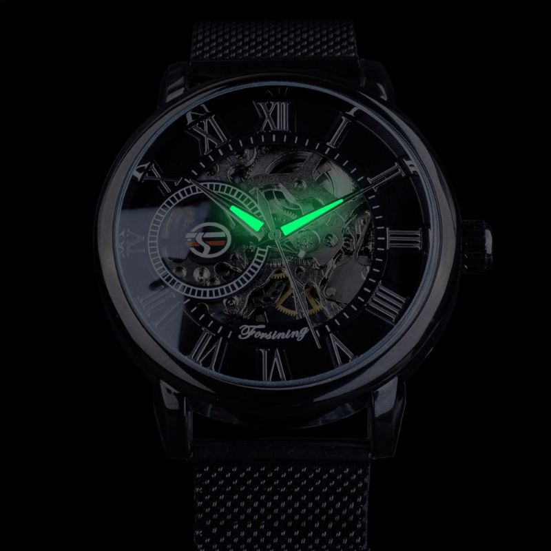 Forsining Gmt1040 Moda Męskie Automatyczny Zegarek Luminous Display Mechaniczny Zegarek Z Przezroczystej Siatki