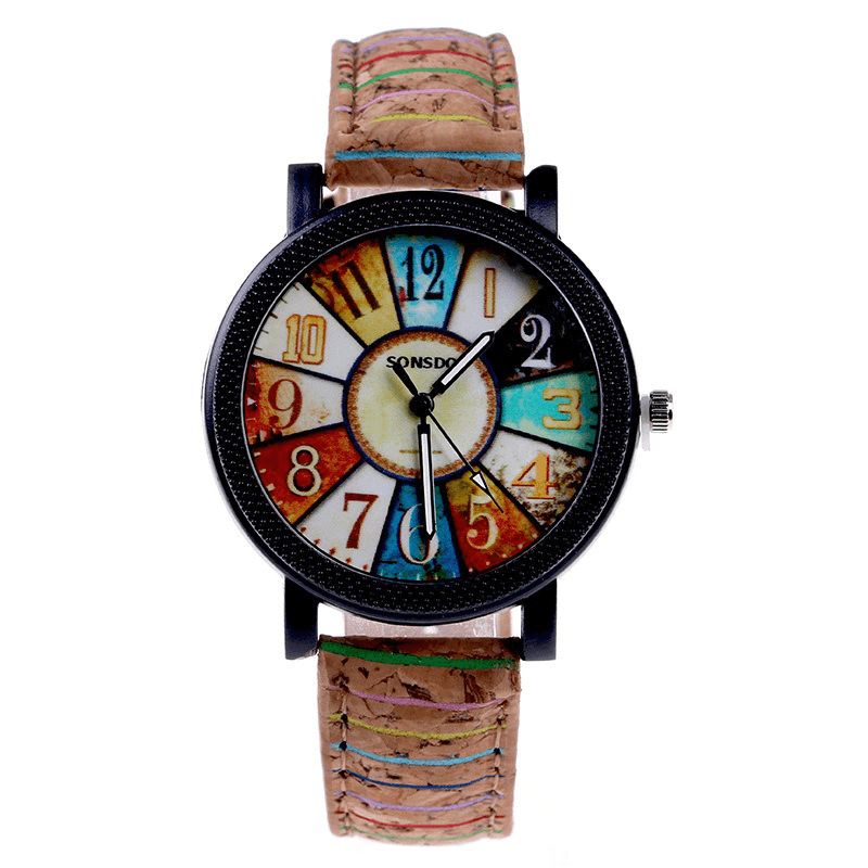 Fshion Damskie Zegarek Color Dial Retro Zegarek Kwarcowy