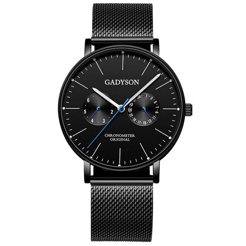 Gadyson A0101 Moda Męskie Zegarek Luminous Display Metal Mesh Belt Business Ultra-Thin Quartz Watch