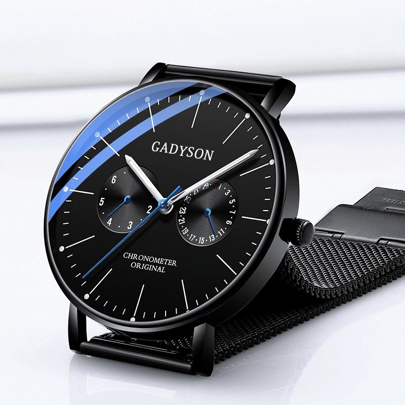 Gadyson A0101 Moda Męskie Zegarek Luminous Display Metal Mesh Belt Business Ultra-Thin Quartz Watch