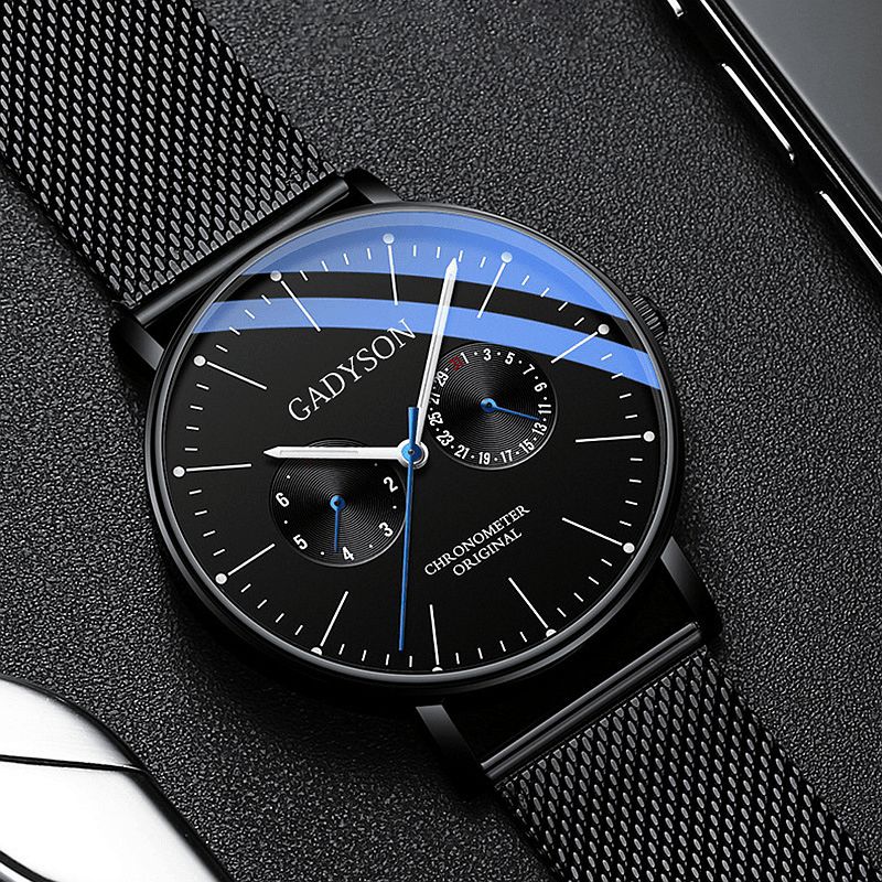 Gadyson A0101 Moda Męskie Zegarek Luminous Display Metal Mesh Belt Business Ultra-Thin Quartz Watch