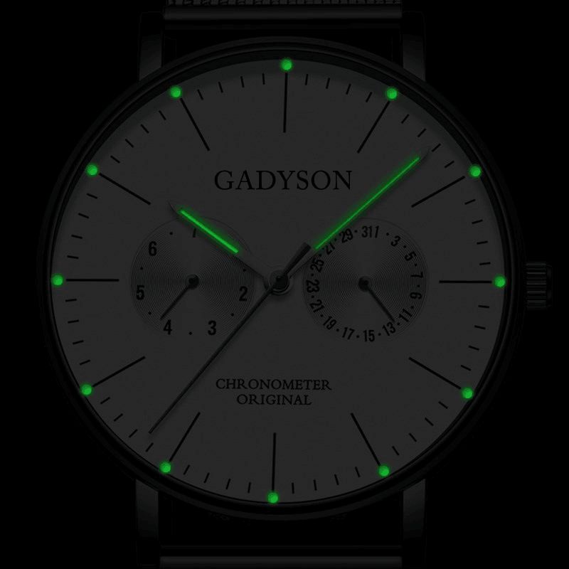 Gadyson A0101 Moda Męskie Zegarek Luminous Display Metal Mesh Belt Business Ultra-Thin Quartz Watch