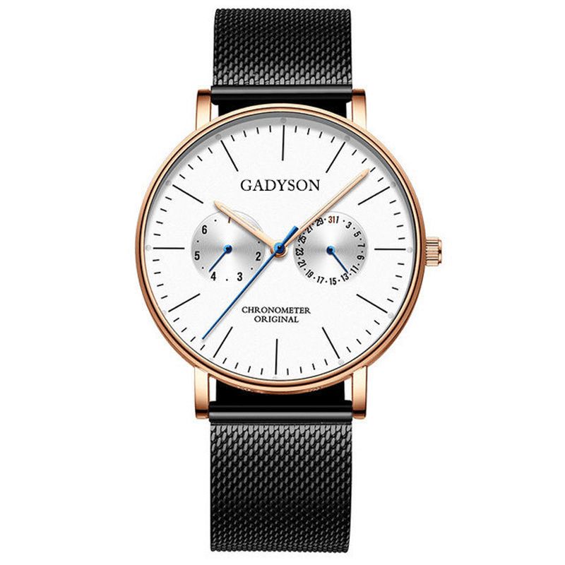 Gadyson A0101 Moda Męskie Zegarek Luminous Display Metal Mesh Belt Business Ultra-Thin Quartz Watch