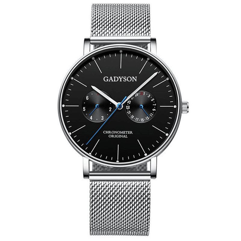 Gadyson A0101 Moda Męskie Zegarek Luminous Display Metal Mesh Belt Business Ultra-Thin Quartz Watch