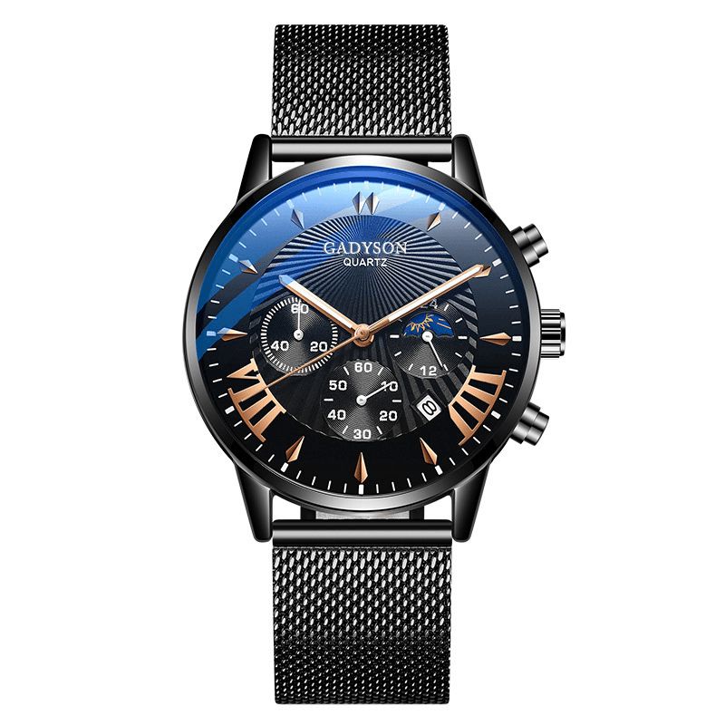 Gadyson A0102 Moda Męskie Zegarek Luminous Data Display Metal Mesh Belt Business Quartz Watch