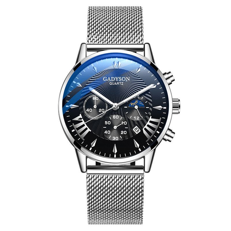 Gadyson A0102 Moda Męskie Zegarek Luminous Data Display Metal Mesh Belt Business Quartz Watch