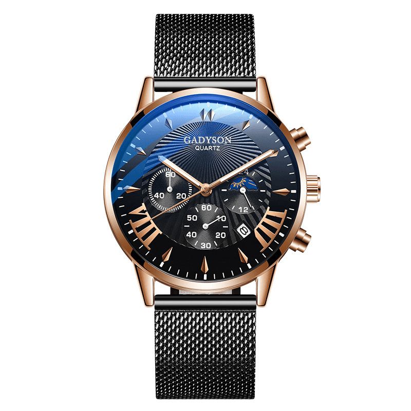 Gadyson A0102 Moda Męskie Zegarek Luminous Data Display Metal Mesh Belt Business Quartz Watch