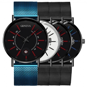 Geneva Business Codzienne Kolorowa Tarcza Ze Wskaźnikiem Z Kalendarzem Alloy Mesh Strap Męskie Quartz Watch