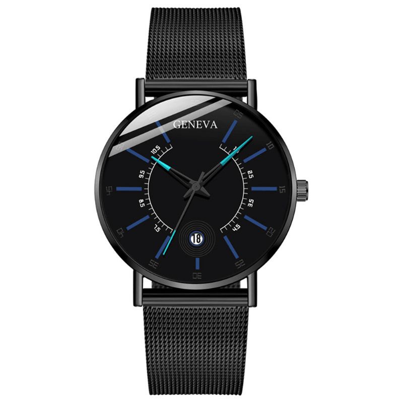 Geneva Business Codzienne Kolorowa Tarcza Ze Wskaźnikiem Z Kalendarzem Alloy Mesh Strap Męskie Quartz Watch