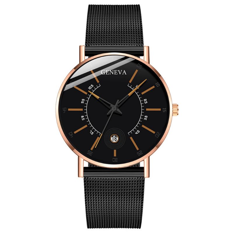 Geneva Business Codzienne Kolorowa Tarcza Ze Wskaźnikiem Z Kalendarzem Alloy Mesh Strap Męskie Quartz Watch