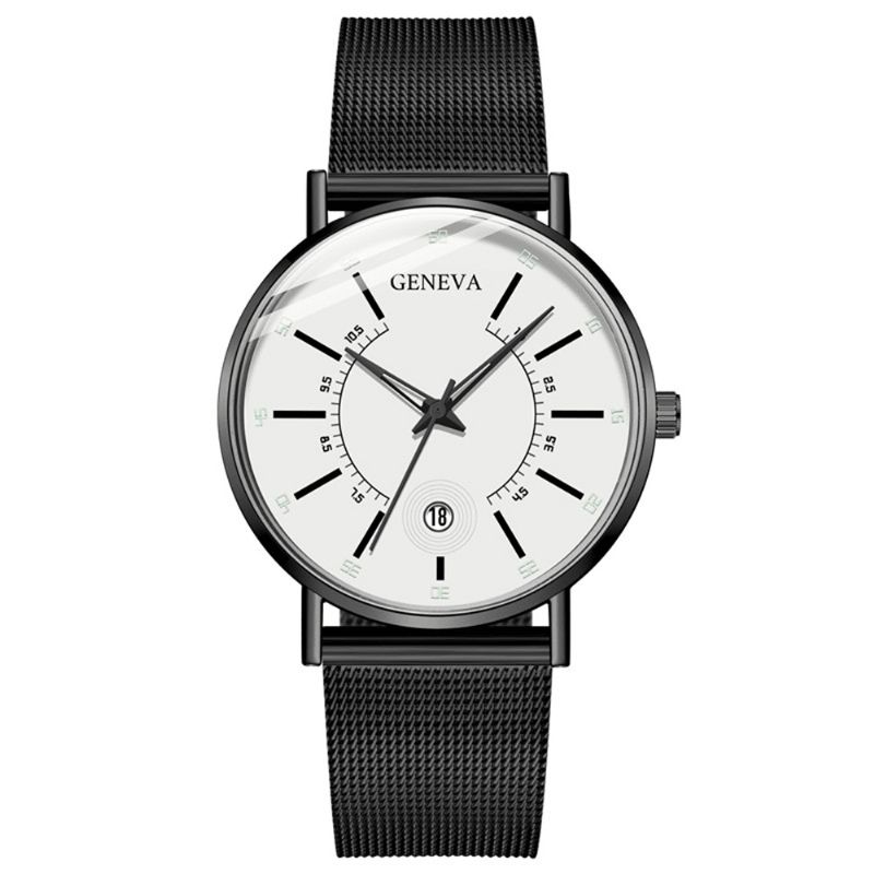 Geneva Business Codzienne Kolorowa Tarcza Ze Wskaźnikiem Z Kalendarzem Alloy Mesh Strap Męskie Quartz Watch