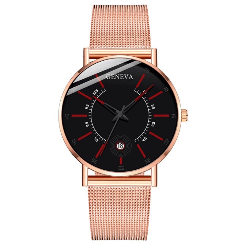 Geneva Business Codzienne Kolorowa Tarcza Ze Wskaźnikiem Z Kalendarzem Alloy Mesh Strap Męskie Quartz Watch