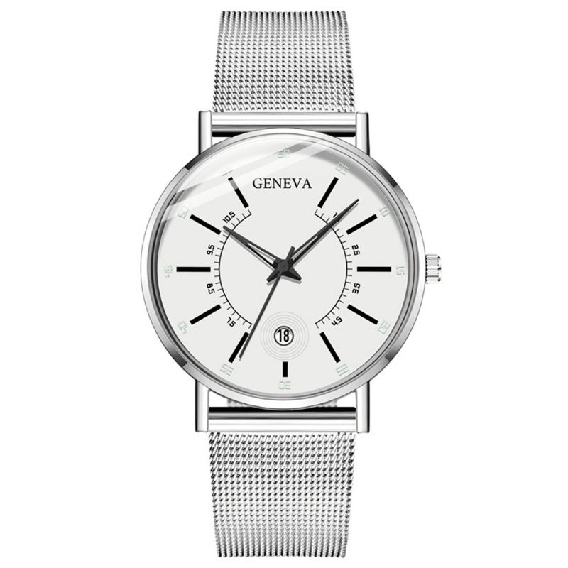 Geneva Business Codzienne Kolorowa Tarcza Ze Wskaźnikiem Z Kalendarzem Alloy Mesh Strap Męskie Quartz Watch