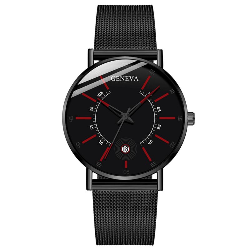 Geneva Business Codzienne Kolorowa Tarcza Ze Wskaźnikiem Z Kalendarzem Alloy Mesh Strap Męskie Quartz Watch