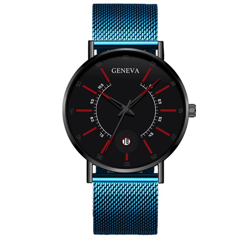 Geneva Business Codzienne Kolorowa Tarcza Ze Wskaźnikiem Z Kalendarzem Alloy Mesh Strap Męskie Quartz Watch