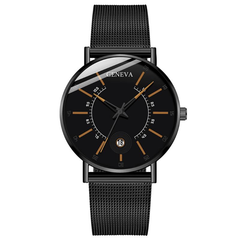 Geneva Business Codzienne Kolorowa Tarcza Ze Wskaźnikiem Z Kalendarzem Alloy Mesh Strap Męskie Quartz Watch