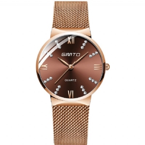 Gimto Gm616 Kryształowa Kolorowa Tarcza Moda Rose Gold Mesh Stalowy Pasek Codzienne Damskie Quartz Watch