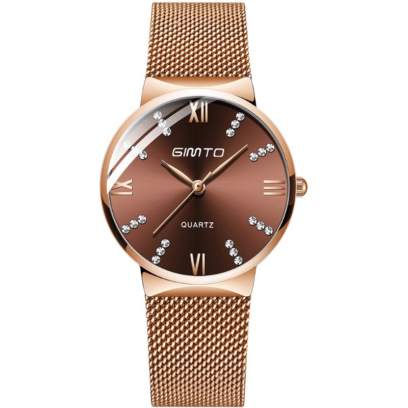 Gimto Gm616 Kryształowa Kolorowa Tarcza Moda Rose Gold Mesh Stalowy Pasek Codzienne Damskie Quartz Watch