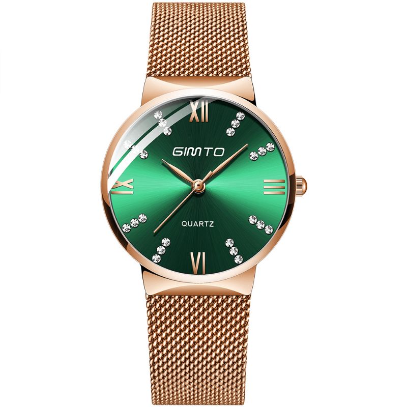 Gimto Gm616 Kryształowa Kolorowa Tarcza Moda Rose Gold Mesh Stalowy Pasek Codzienne Damskie Quartz Watch