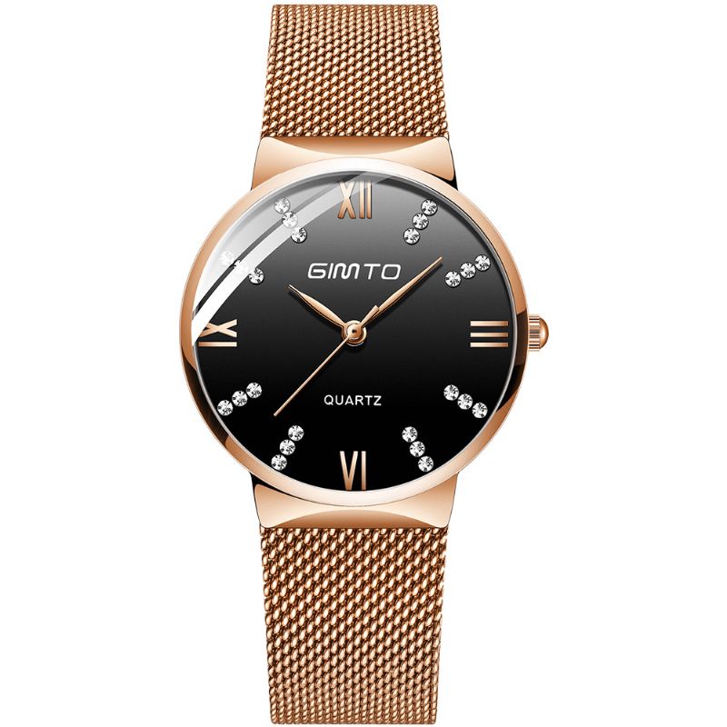 Gimto Gm616 Kryształowa Kolorowa Tarcza Moda Rose Gold Mesh Stalowy Pasek Codzienne Damskie Quartz Watch