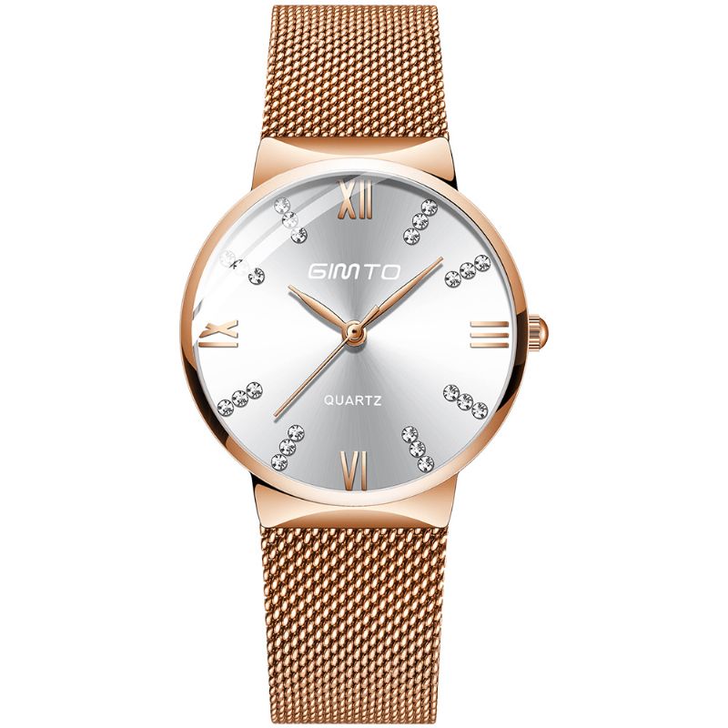 Gimto Gm616 Kryształowa Kolorowa Tarcza Moda Rose Gold Mesh Stalowy Pasek Codzienne Damskie Quartz Watch