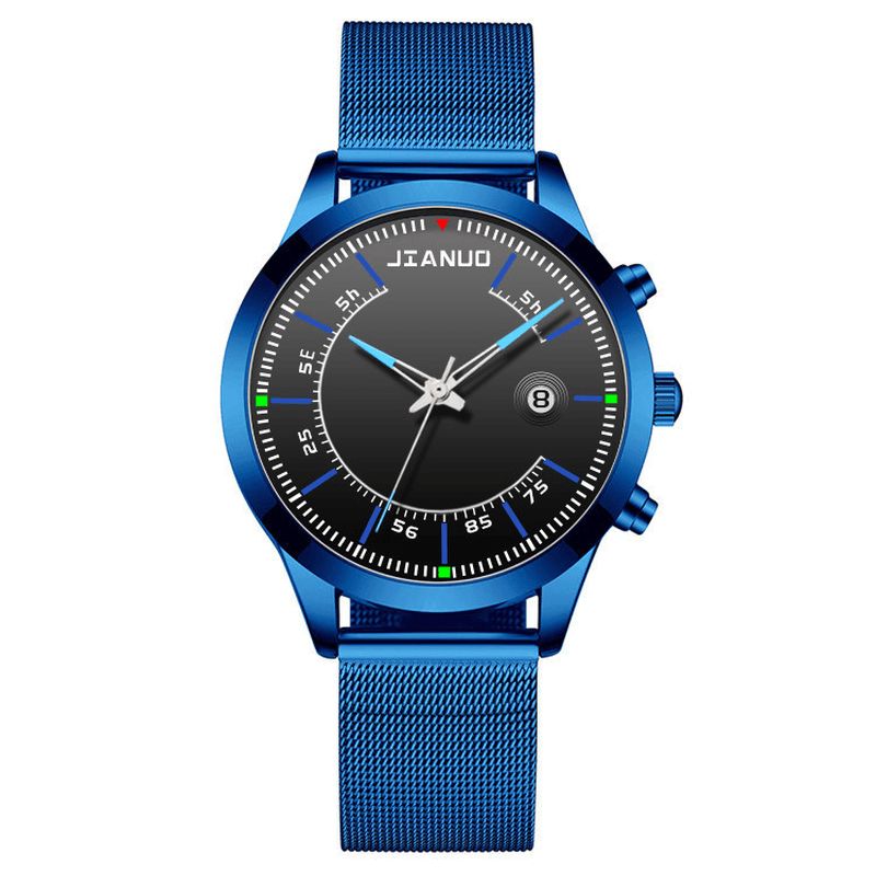 Jianuo Męskie Zegarek Alloy Sports Business Wodoodporny Świecący Kalendarz Mesh Belt Quartz Watch