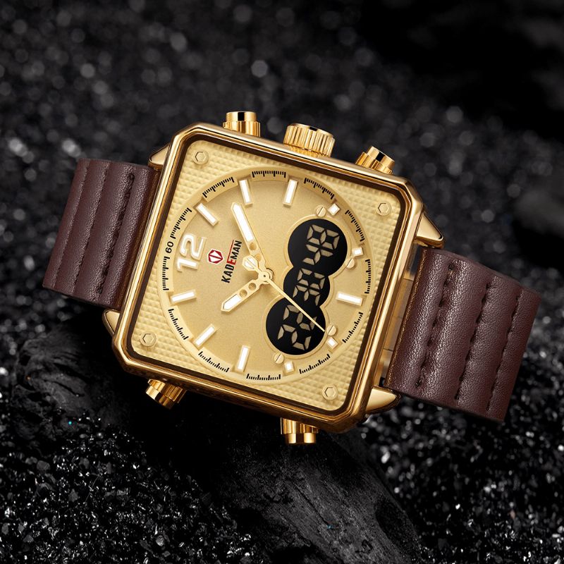 Kademan K9038 Wodoodporny Wielofunkcyjny Męski Zegarek Na Rękę Codzienne Style Dual Display Quartz Watch