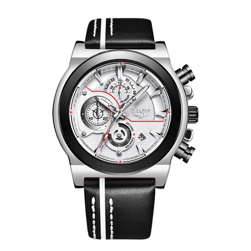 Lige Lg8901 Codzienne Sport Date Display Męskie Wrist Zegarek Luminous Display Skórzany Pasek Zegarek Kwarcowy