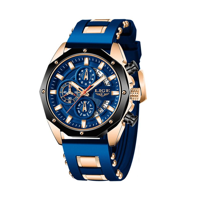 Lige Lg8908 Luminous Disply Męskie Sport Zegarek Chronograph 30M Wodoodporny Zegarek Kwarcowy