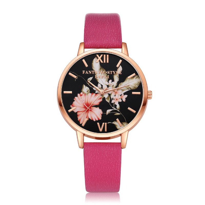 Lvpai Moda Flower Pattern Pu Skórzany Pasek Womenwrist Zegarek Damska Sukienka Zegarek Kwarcowy