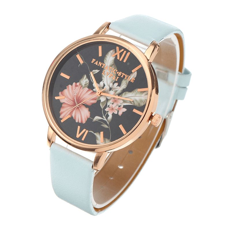 Lvpai Moda Flower Pattern Pu Skórzany Pasek Womenwrist Zegarek Damska Sukienka Zegarek Kwarcowy